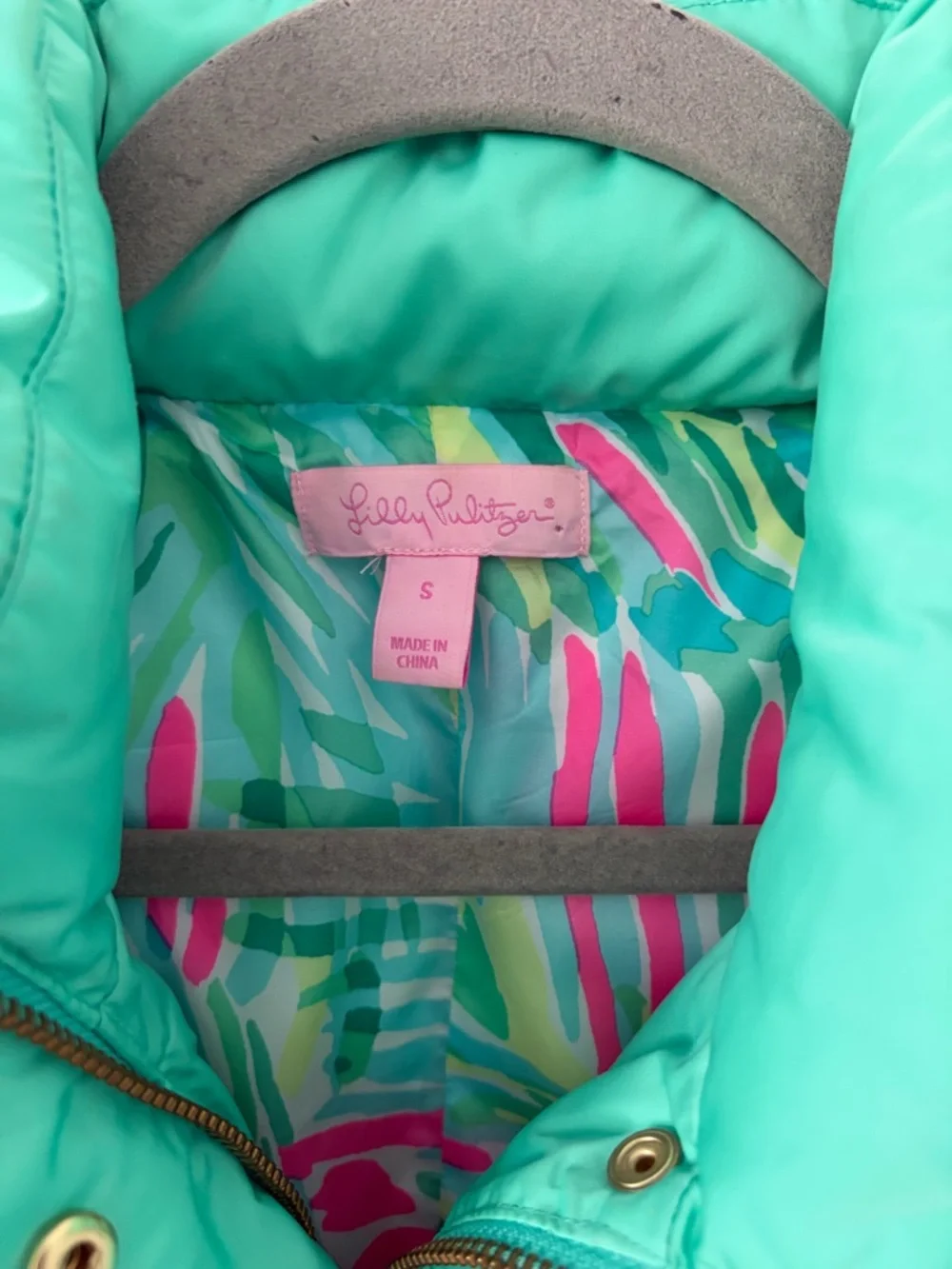 Lilly Pulitzer Isabelle Teal Green Sleeveless Down Filled Puffer Vest S - Picture 4 of 12